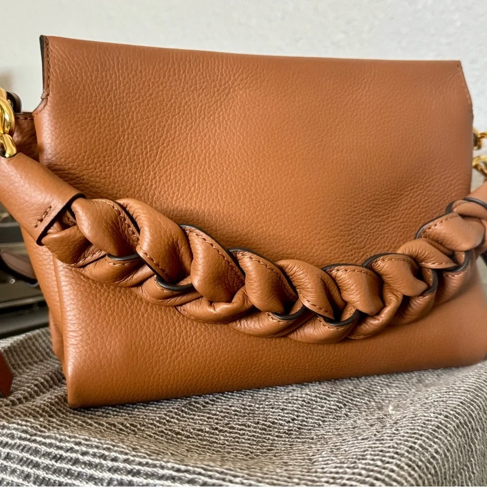 Coccinelle Italian Pebbled Leather Boheme Crossbody Bag- Cognac Brown, Small - Picture 2 of 7